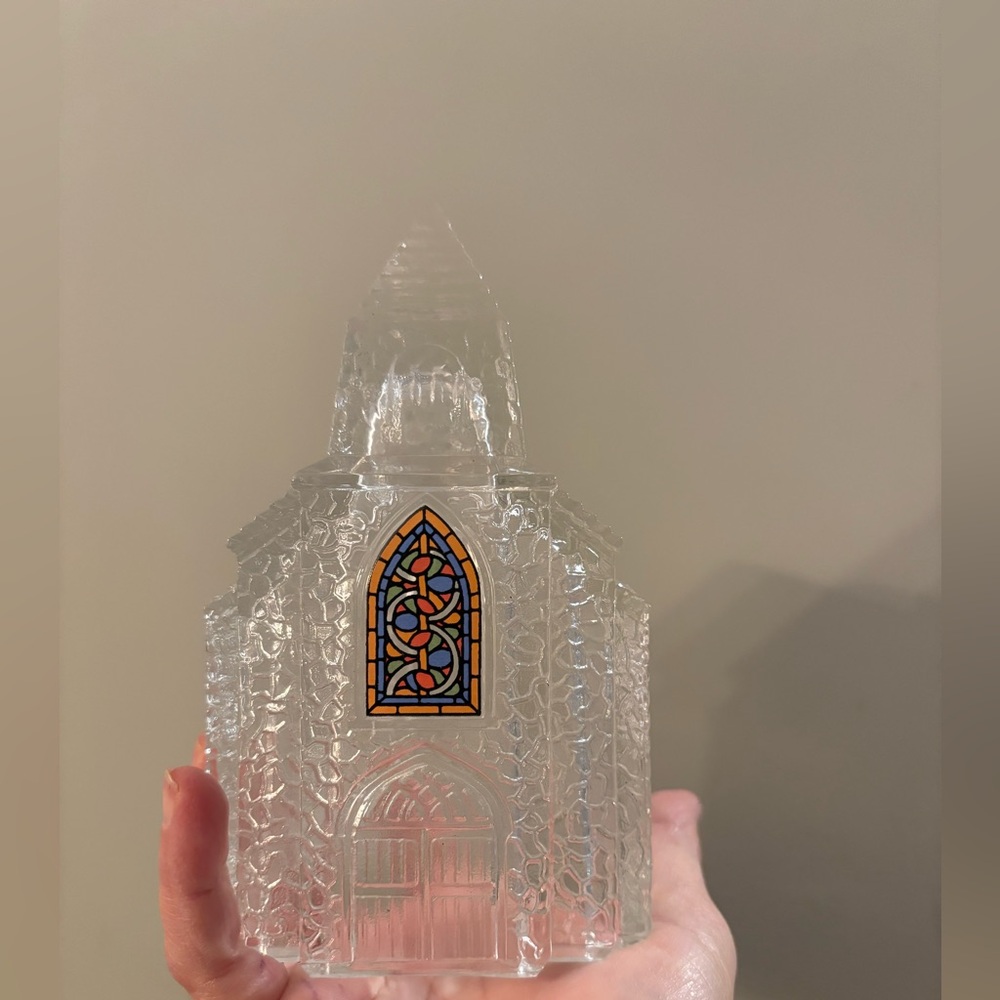 Vintage Christmas Avon Pressed Clear Glass Church Glass Tea Light Dome 1990s